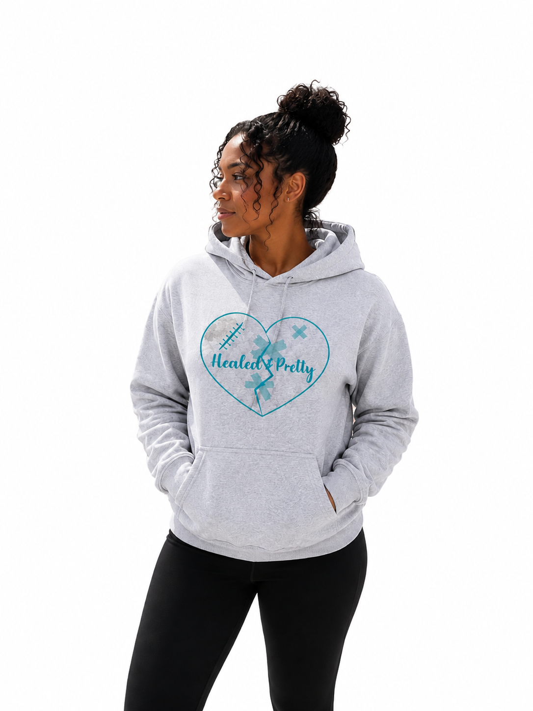 Healed & Pretty Gray &  Aqua Blue Hoodie