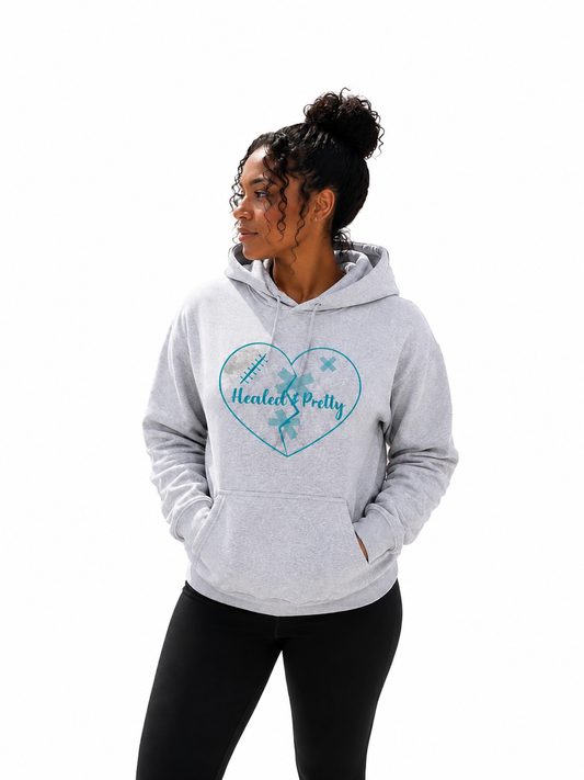 Healed & Pretty Gray &  Aqua Blue Hoodie